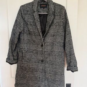 Ambiance Black & White Plaid Tailored Trench Coat